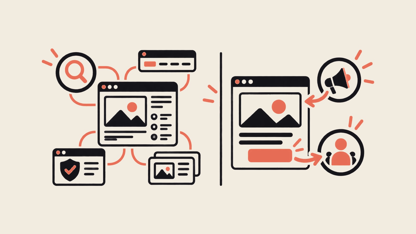 Service page and focused landing page connected to their different visitor paths.